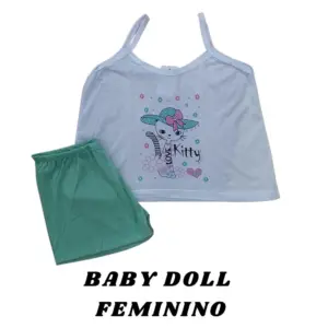Baby Doll Feminino - Verde e Branco Kitty