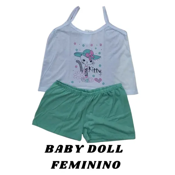 Baby Doll Feminino - Verde e Branco Kitty - Imagem 3